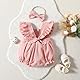Yanmucy Baby Mädchen Baumwolle Strampler Neugeborenes Kleinkind Ruffle ärmellos rückenfrei Bodysuit mit Stirnband Sommer Baby Overall Outfits 0-18 Monate (Rosa, 0-3 Monate)