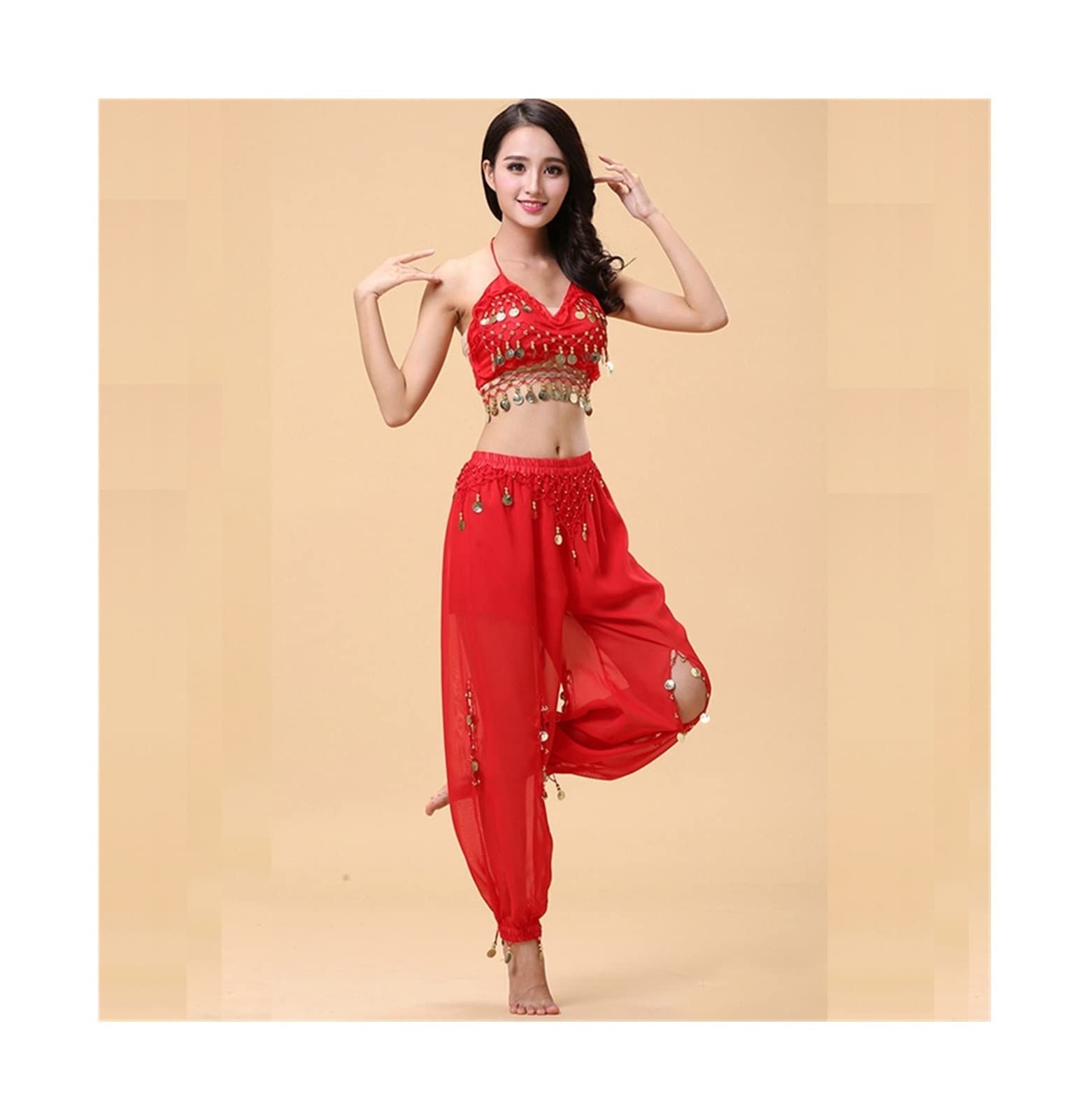 WSMNYH Cintura da Ballo Conjunto de 2 Piezas Disfraces de Baile Profesional Mujer Danza del Vientre for Mujer Vestido de Traje de Baile for Adultos Gonna di Danza del Ventre