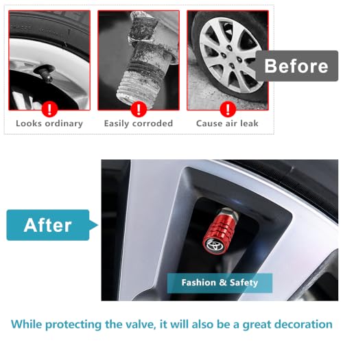 Image of Tire Valve Stem Caps for Toyota Series Metal Car Wheel Air caps Auto Valve Stem Caps Accessories 4 Pcs Red