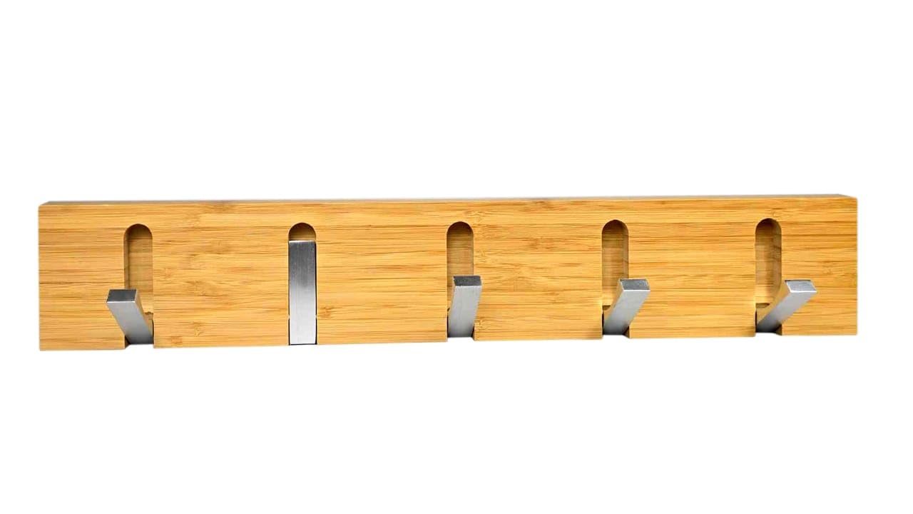 Wall Mounted Door Hooks Coat Hang Racks Wall Organizer Cloths Hanger Bamboo Wood Foldable Wardrobe Hooks Hats, Scarves, Keys, Towel Holder, Folding Shelf (5 Hooks)