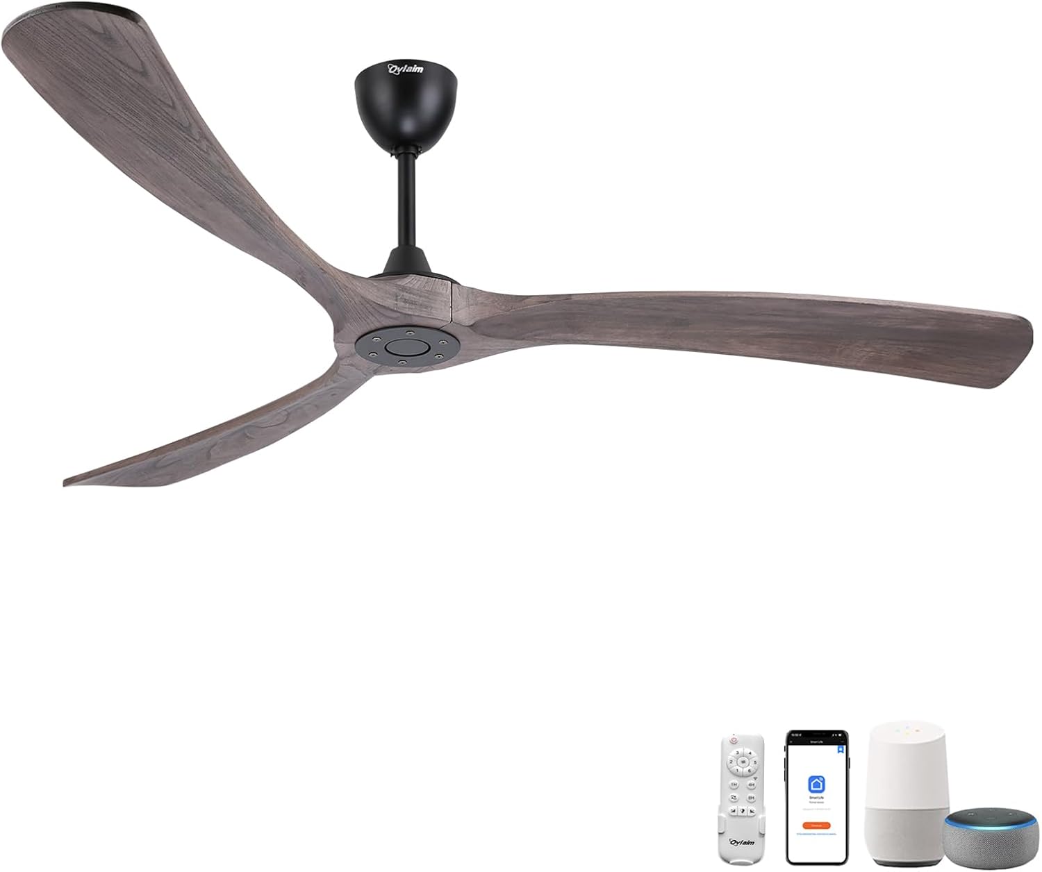 Ovlaim 72 Inch Large Wood Smart Wifi Ceiling Fan without Light, 3 Blade Indoor Outdoor High CFM Quiet DC Motor Ceiling Fan No Light