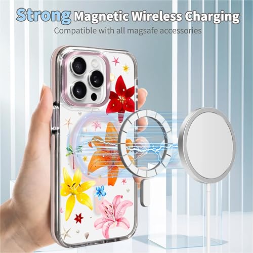 COTAIL Clear Magnetic Case for iPhone 15 Pro, Slim Anti-Yellow Transparent Cover, Military Grade Protection, Phone Cases for iPhone 15 Pro, Colorful Lily Floral Summer - image 2