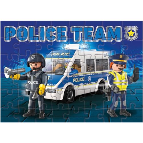 Dohe Educa - Puzzle Progresivo Infantil - 48 Piezas de Cartón, Playmobil Police, Rompecabezas para Niños 4 6 Años, Material Educativo