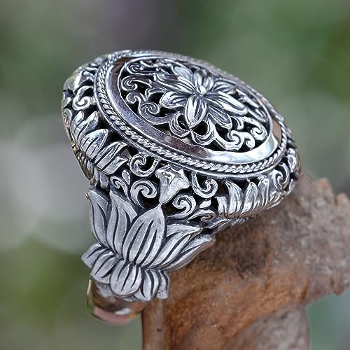 Novica Handmade Opulent Floral Medallion .925 Sterling Silver Cocktail Ring For Women - Made In Indonesia With Combination Finish - Fashion Jewelry, Precious Lotus' #TOP3