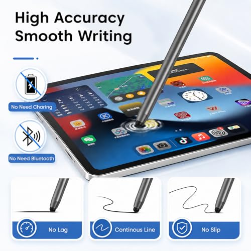 Image of Sounce 2-in-1 Stylus Pen for All Touch Screen Devices - Fine Point Tip, High Sensitivity Capacitive Pen | Compatible with iOS, Android, Windows Tablets, iPad & Smartphones - Aluminum, (Grey)