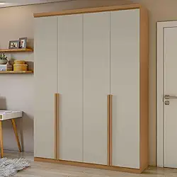 Guarda-roupa 4 Portas 2 Gavetas 100% Mdf Alonzo Amêndoa Clean/off White