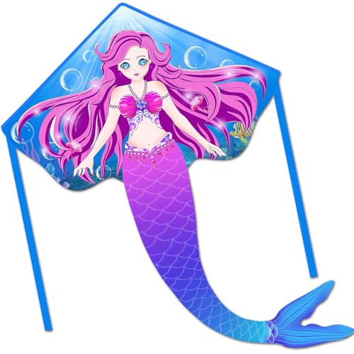 HONBO Large Mermaid Kite for Kids & Adults - Easy to Fly Delta Kite for Beginners, Girls & Boys - Pegasus and Octopus Designs - Image 5