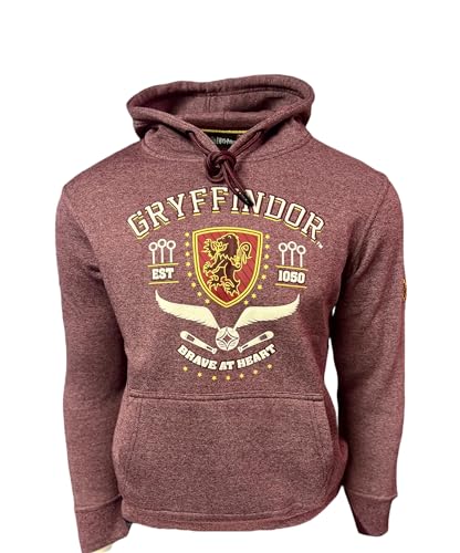 Sudadera con capucha unisex de Harry Potter Gryffindor, tela Chainette y estampado abombado, sudadera con capucha con bandera de Quidditch bordada en las mangas, Gryffindor, L