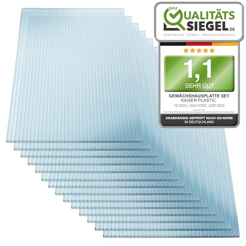 KAISER PLASTIC® Xtra Strong | 12er Set Gewächshausplatten | Stärke 6mm | 605 x 1210 mm | Polycarbonat (PC) | 12,60 m2 | Gewicht: 950g/m2 | Hohlkammerplatte - Doppelstegplatte