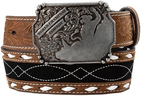 3D Western Belt Boys Boot Stitching Bull Rider Motif Black D1200053107