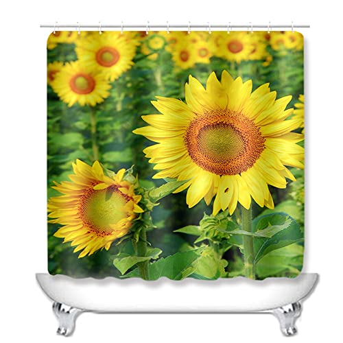 Duschvorhang Grüne Gelbe Sonnenblume Badezimmerteppich 4-Teiliges Set,Duschvorhang 180x180 Polyester+Badematte… – Bild 3