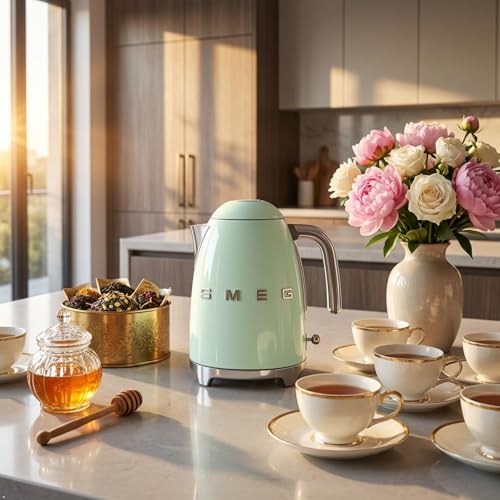 Image of SMEG 50's Retro Style Electric Water Kettle with Automatic Shutoff, Removable Base, and Water Indicator, KLF03PBUS, Pastel Green
