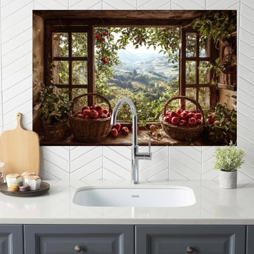 Image of Apple Harvest Window Backsplash Peel and Stick, 35.4x23.6 in