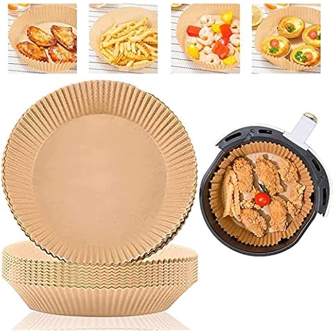 Baking Paper Airfryer, Natural Colour, Pack of 100, 7.87 Inch Non-Stick, Disposable, Waterproof, Oilproof, Parchment Paper, Baking Paper for Frying Pan, Oven, Microwave and Hot Air Fryer Cover