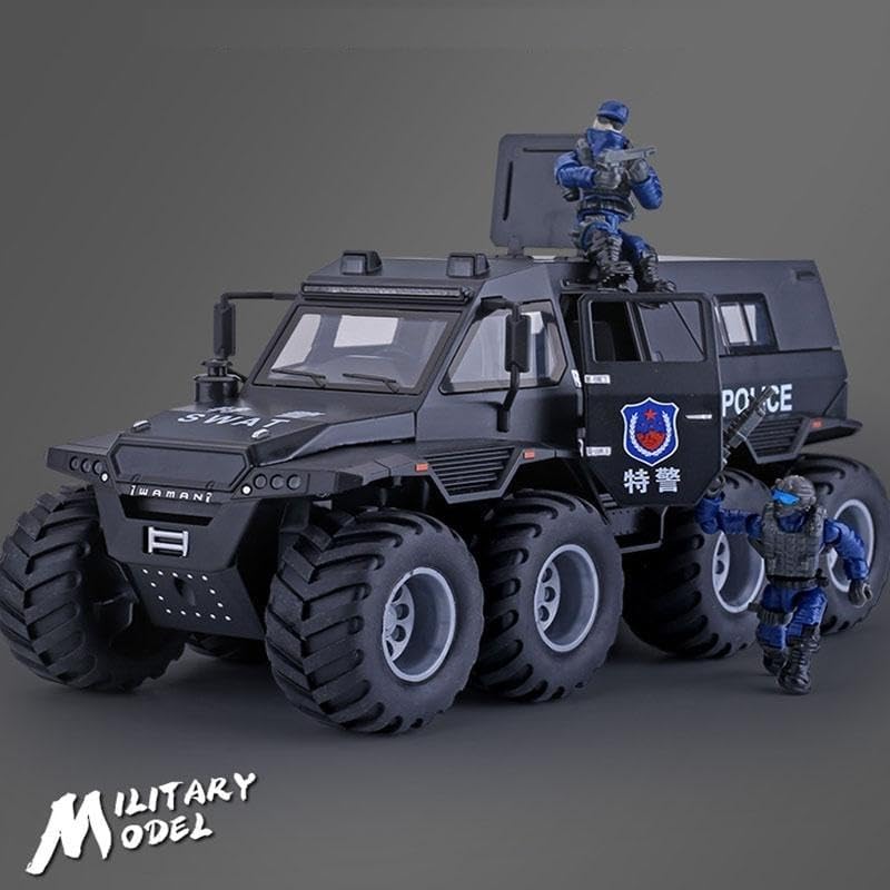 Image of Play Boy 1:32 8x8 SUV Police Pickup Model Diecast Metal Alloy Pullback Toy Vehicle with Openable Doors Light and Music Car for Kids (Multicolor)