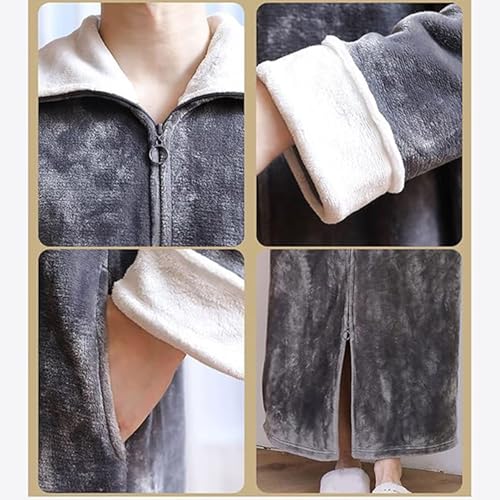 Mens Zip Up Flannel Long Robes Winter Warm Turtle Neck Fleece Plush Bathrobes With Pockets Comfy Sherpa Housecoats2