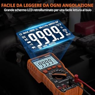 Proster Multimetro Digitale 6000 Conteggi 20A 1000V TRMS Auto Range Rilevatore NCV Misuratore di Tensione Corrente DC AC Temperatura Capacità Resistenza Diodo Tester di Continuità con una Borsa