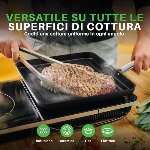 NutriChef Padella Antiaderente per Grigliare in Ghisa 28 Centimetri, Antiaderente, Senza PTFE/PFOA/PFOS, Rilievi Alti, Manici Robusti, Lavabile in Lavastoviglie - immagine 6