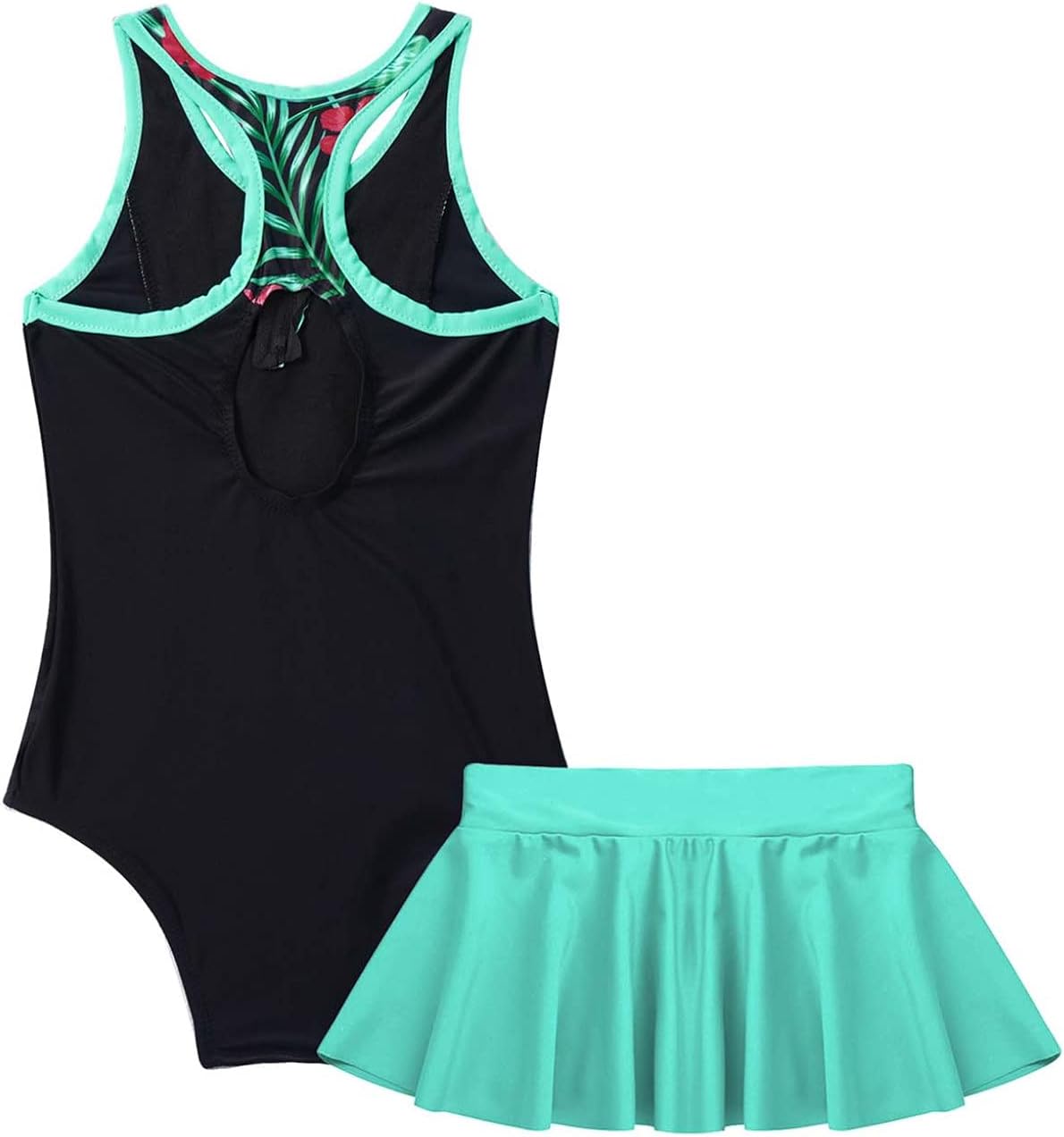 Kaerm Kids Girls 2Pcs Rash Guard Monokini Leotard with Swimdress Swimsuit Bikini Tankini Set