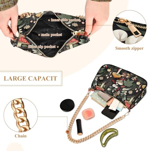 Clutch Shoulder Bags Tote Evening Purse Handbags for Women Mushroom Forest Plants Hobo Bags with Zipper Closure4