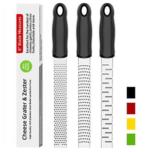 H HOMEWINS 3PCS Zesteur d’Agrume Râpe à Fromage Parmesan Citron Gingembre Ail Chocolat Légumes Fruits - Lame Acérée en Acier Inoxydable | Couverture de Protection | Passe au Lave-Vaisselle Cover
