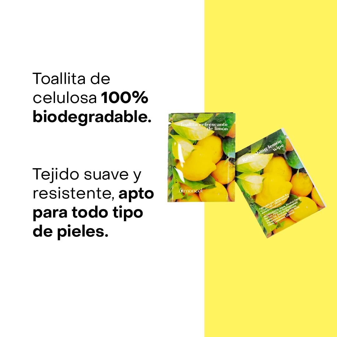Salviette umidificate rinfrescanti al limone per le mani, cellulosa 100% biodegradabile e compostabile, buste singole, confezione da 500 pezzi
