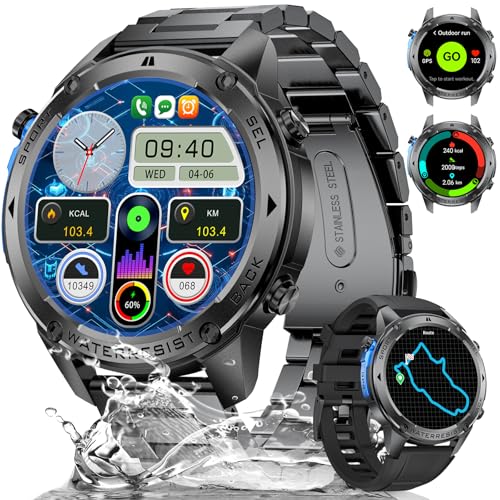 LIGE Smart Watch for Men GPS with 5ATM Waterproof, 500mAh Large Battery Military Smartwatch with Compass/Barometer/Altitude, 1,43