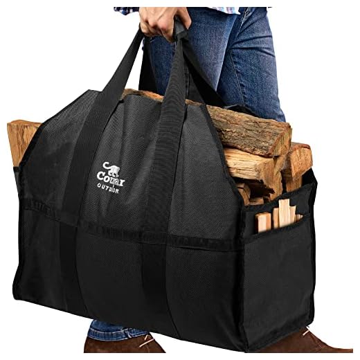 Cougar Outdoor - The Ultimate Log Carrier - 2 Handles, Heavy Duty, Standing, Waterproof, Lined Firewood Tote Bag - Perfect For Carrying Wood, Camping, & Bonfires (Black)