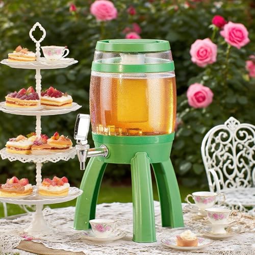 UrbanUp Dispensador de Cerveza Dispensador de Bebidas de 3 L, Torre de Mimosa Luminosa, Torre de Sangría Estable para Fiestas, Dispensador de Licor Transparente con Cilindro de Hielo(Green)