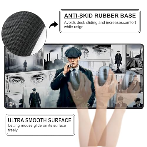 Image of Vintage Gangster Gaming Mouse Pad, Large Desk Mat 58.5 x 28 cm, Extended Washable Mousepad, Desk Pad, 2mm Thick Non-Slip Rubber Base, Stitched Edges, Smooth Surface (Multicolour)