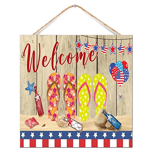 Décoration murale de bienvenue avec panneau de bois personnalisé à suspendre pour le 4 juillet