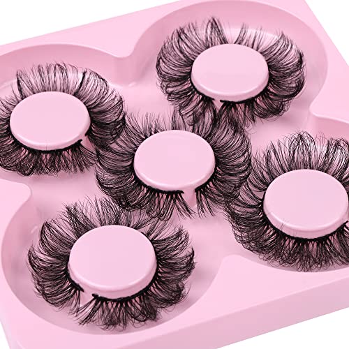 HeyAlice Fluffy Lashes Mink Natural False Eyelashes Russian Strip Lash Extension Look 6D 15MM Wispy Short Fake Lashes 5 Pairs