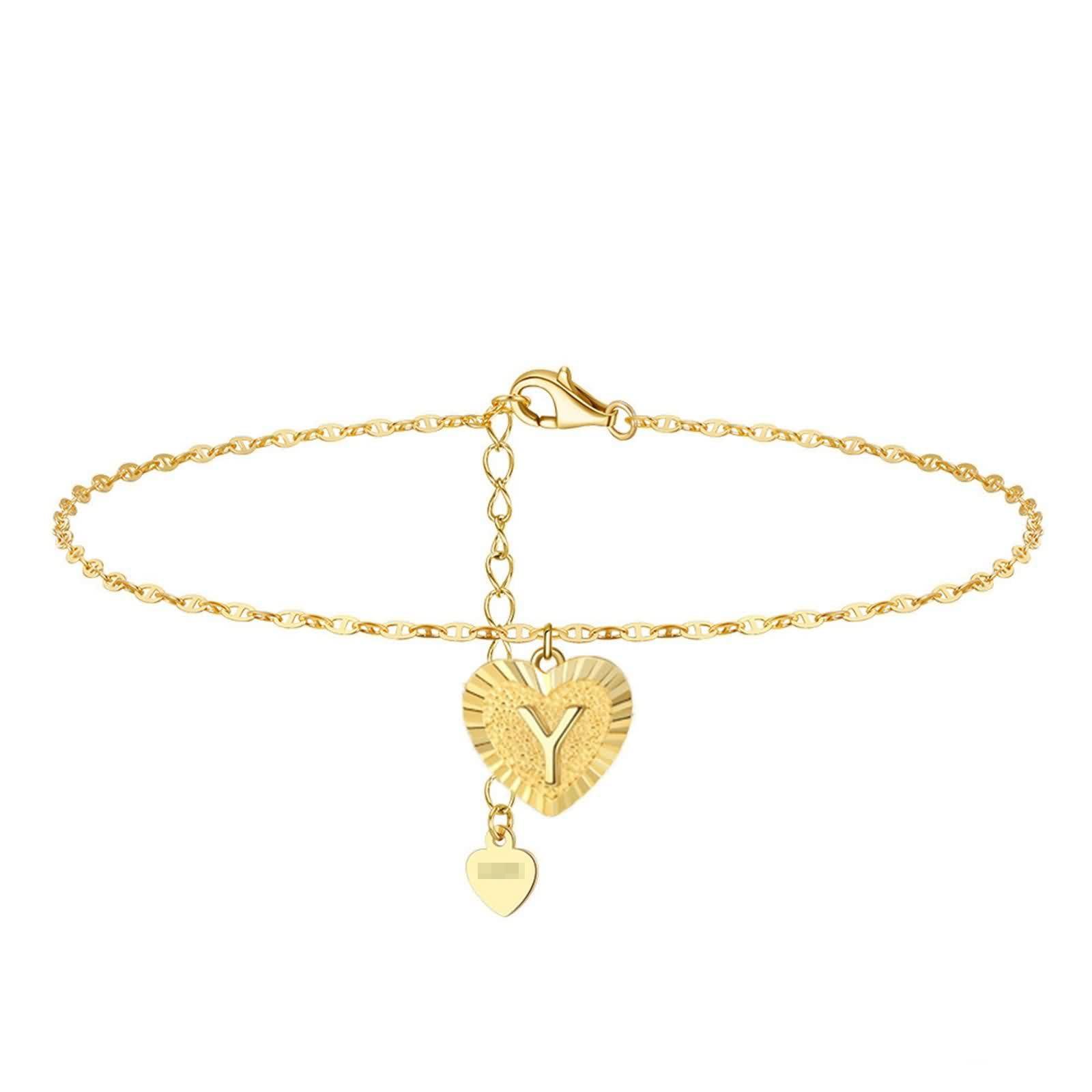 Cavigliera boho da donna 18 carati Au750 oro giallo 750 cuore con lettera cavigliera estiva spiaggia sandali piedi nudi per mamma e ragazza