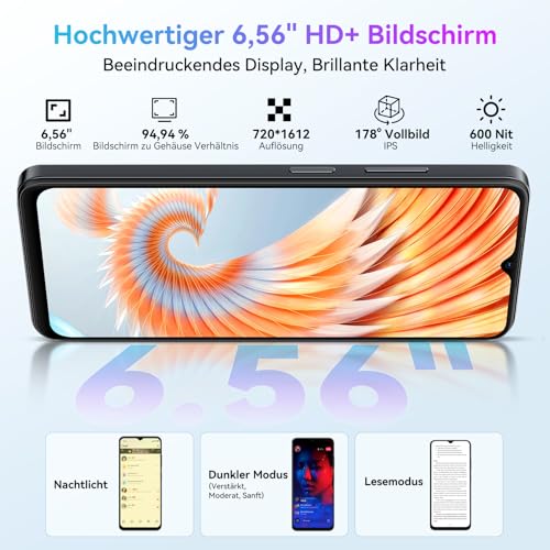 Blackview Wave 9C Handy Ohne Vertrag Android 15, 12GB+128GB/2TB TF, 6.56, 5000mAh Smartphone Ohne Vertrag Günstig, IP54, 13MP+8MP, Fingerabdruck/GPS/OTG/ 32GB TF Karte/Ring-Halter Handyhülle