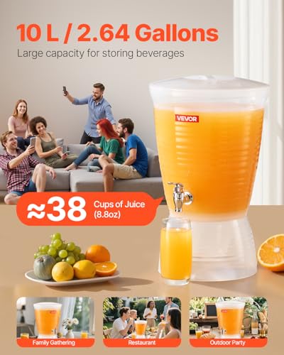 Image of VEVOR Beverage Dispenser, 2.64 Gallon Drink Dispenser for Parties, Plastic Juice Dispensers with Spigot Ice Chamber, Iced Tea Lemonade Juice Water Dispensers, for Restaurants, Hotels, Parties