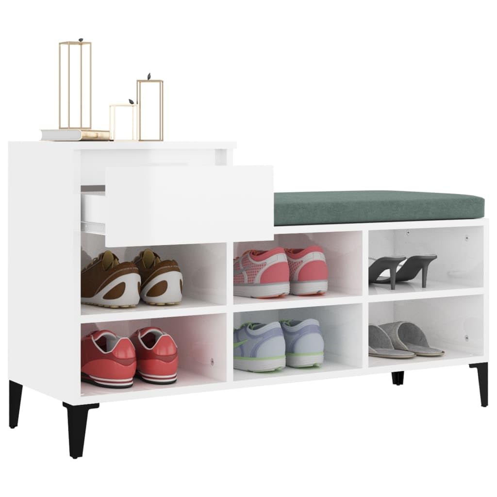 Armoire À Chaussures Blanche Haute Brillance 102x36x60 cm Bois D'ingénierie