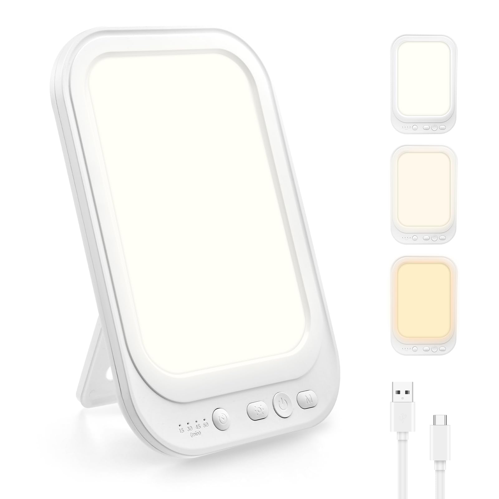 Tageslichtlampe 10000 Lux, LED Lichttherapielampe UV-freie Simulation von Tageslicht, Vollspektrumlampe Sonnenlicht Lampe mit 3 Farbtemperaturen, 5 Helligkeitsstufen, Stufenloses Dimmen, 4 Timer