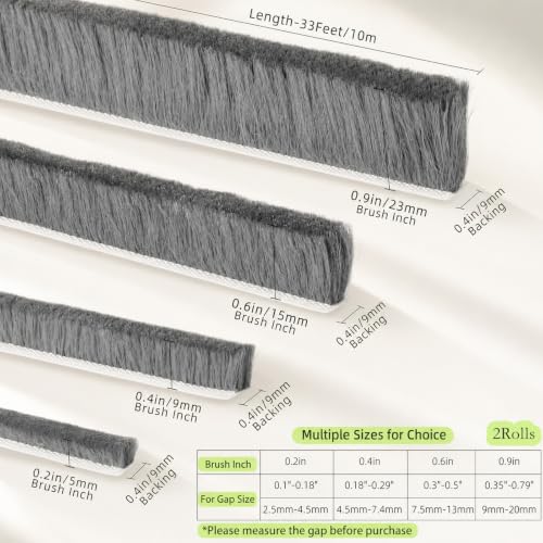 Image of ZOMPAGO Brush Weather Stripping Door Window Seal, 0.9 x 0.4 x 66 FT