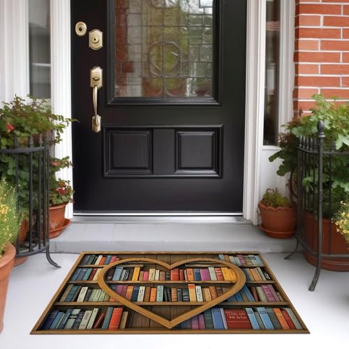 Tapis bibliothèque en cœur marron 150x210 cm lavable et antidérapant
