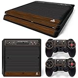 ZOOMHITSKINS PS4 Slim Skin, Compatible for Playstation 4 Slim, Retro Classic Vintage Brown Wood Game, 1 PS4 Slim Console Skin 2 PS4 Slim Controller Skin, Durable & Fit, 3M Vinyl, Made in The USA