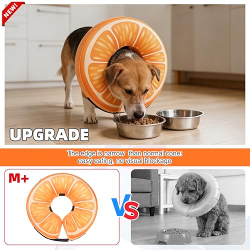Image of KOOLTAIL Inflatable Dog Cone Collar, Soft Donut E Collar for Dogs After Surgery to Stop Licking Enhanced Alternative, Blow Up Pet Neck Pillow Recovery Adjustable Cone for Dog Cat,Upgrade Size,Orange M