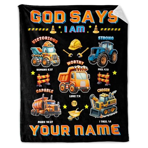 Image of Custom Construction Blanket for Men - Plush Warm Black Throw Blanket - 60 inchx80 inch Inches for Decorative - Truck Gifts for Adults