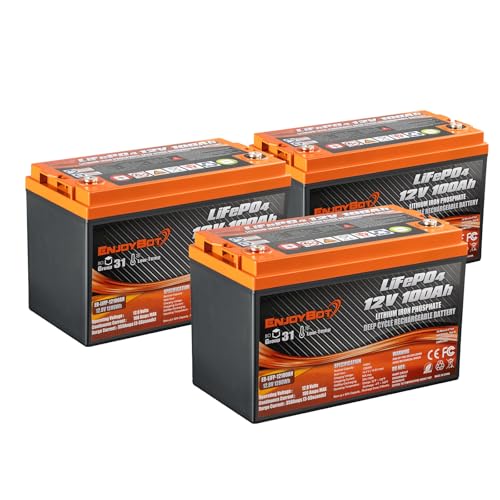 Enjoybot 12V 100Ah LiFePO4 Lithium Battery, 100A BMS Deep Cycle