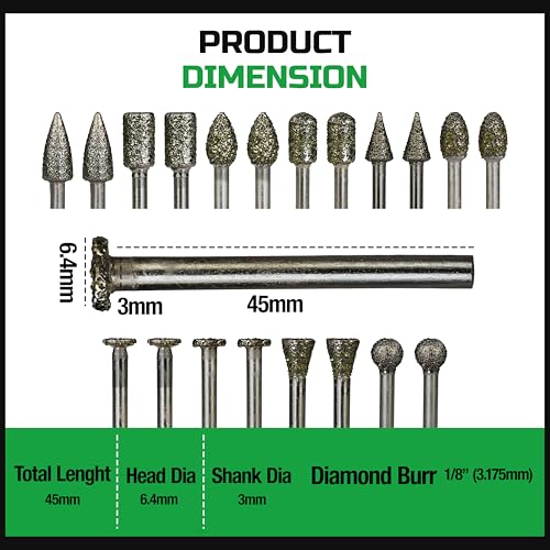 20 Puntas de Fresa Diamond 60 Grit Shank 1/8 miniatura 2