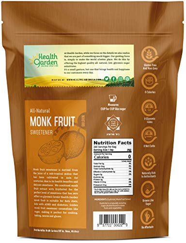 image for Health Garden Monk Fruit Sweetener, Golden- Non GMO - Gluten Free - Su