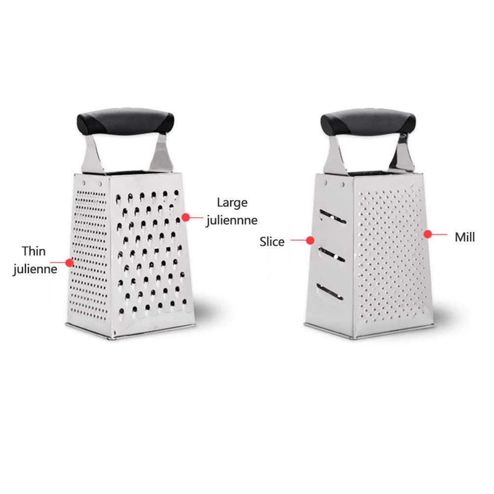 ArinkO Grattugia 4 Lati in Acciaio Inossidabile con Base Antiscivolo - Affetta, sminuzza e grattugia Facilmente Le Verdure - Affilatura Superiore per Una Preparazione in Cucina Senza Sforzo