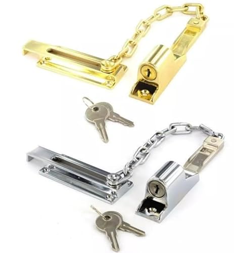 Dzina Chrome, Brass Brass Heavy Duty Security Locking Door Chain With Key & Fittings 115Mm