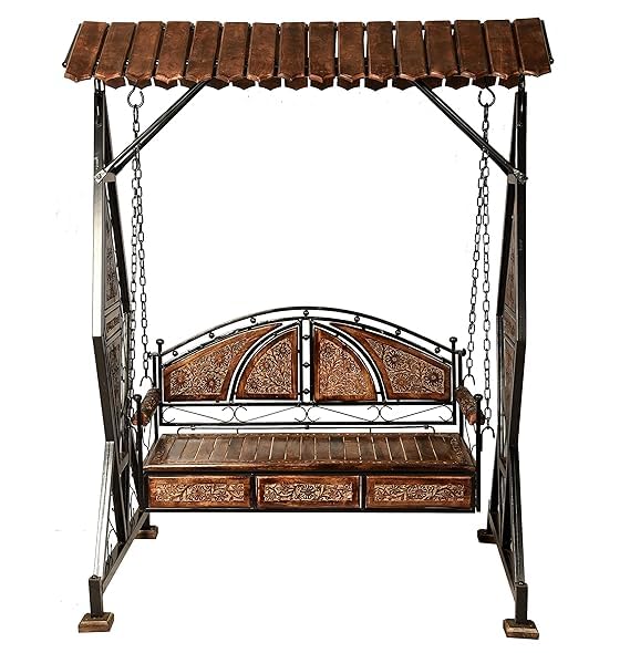 Image of Store Iron 2 Seater Swing Jhula for Adult Indoor Metal Swing for Adult for Home & Garden Porch Balcony Weight Capacity 300Kgs+, 194 Cm, Brown