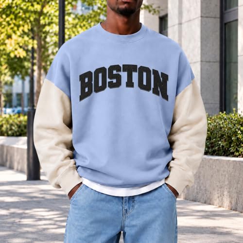 Crewneck Sweatshirt Men Fleece Relaxed Fit Boston Print Sweatshirt Y2k - image 3