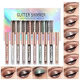 BestLand 10 Colors Liquid Glitter Eyeshadow Set, Metallic Glitter Shimmer Smokey Eye Looks Waterproof Long Lasting Quick-Drying Sparkling Eye Shadow Makeup Kits